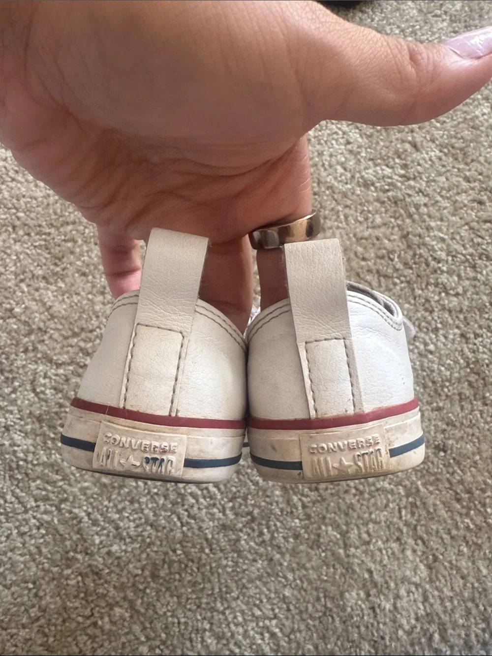 Converse Kids White Sneakers with Red Trim Velcro